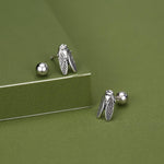 Sterling Silver Cicada 18G Screw Back Earrings
