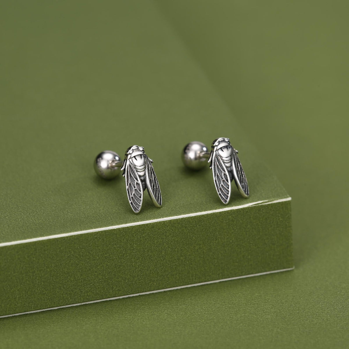Sterling Silver Cicada 18G Screw Back Earrings