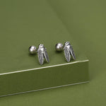 Sterling Silver Cicada 18G Screw Back Earrings