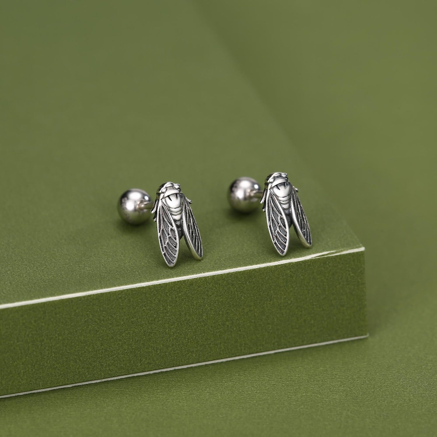Sterling Silver Cicada 18G Screw Back Earrings