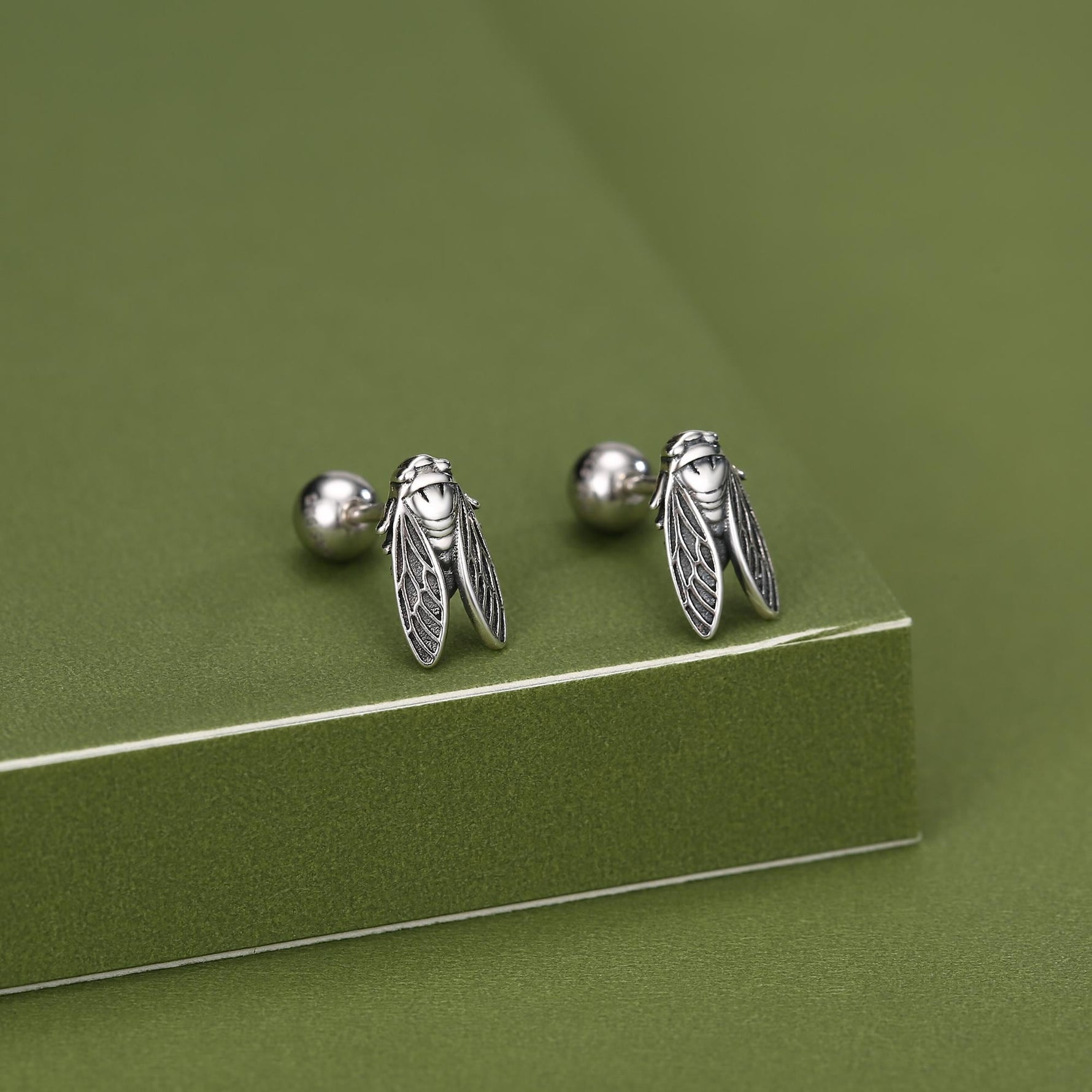 Sterling Silver Cicada 18G Screw Back Earrings