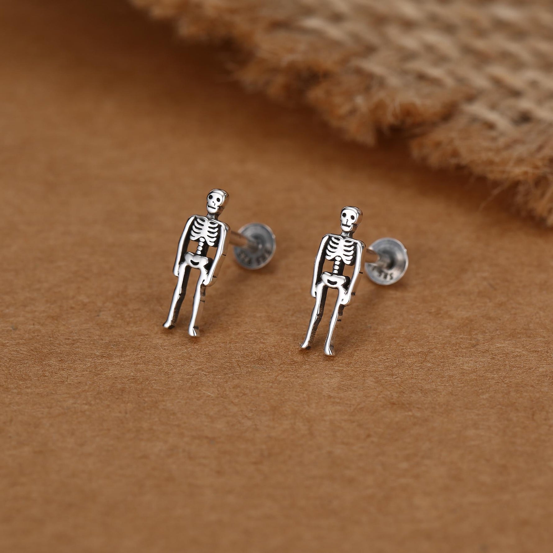 Sterling Silver Skeleton 16G Internally Threaded Flat Back Earrings