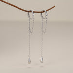 Sterling Silver Dangle Chain Huggie Hoop Earrings