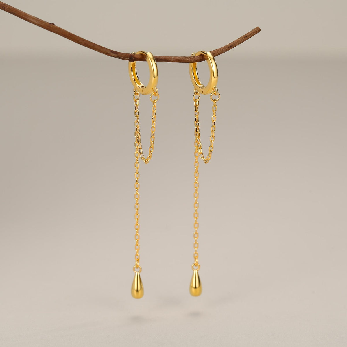 Sterling Silver Dangle Chain Huggie Hoop Earrings