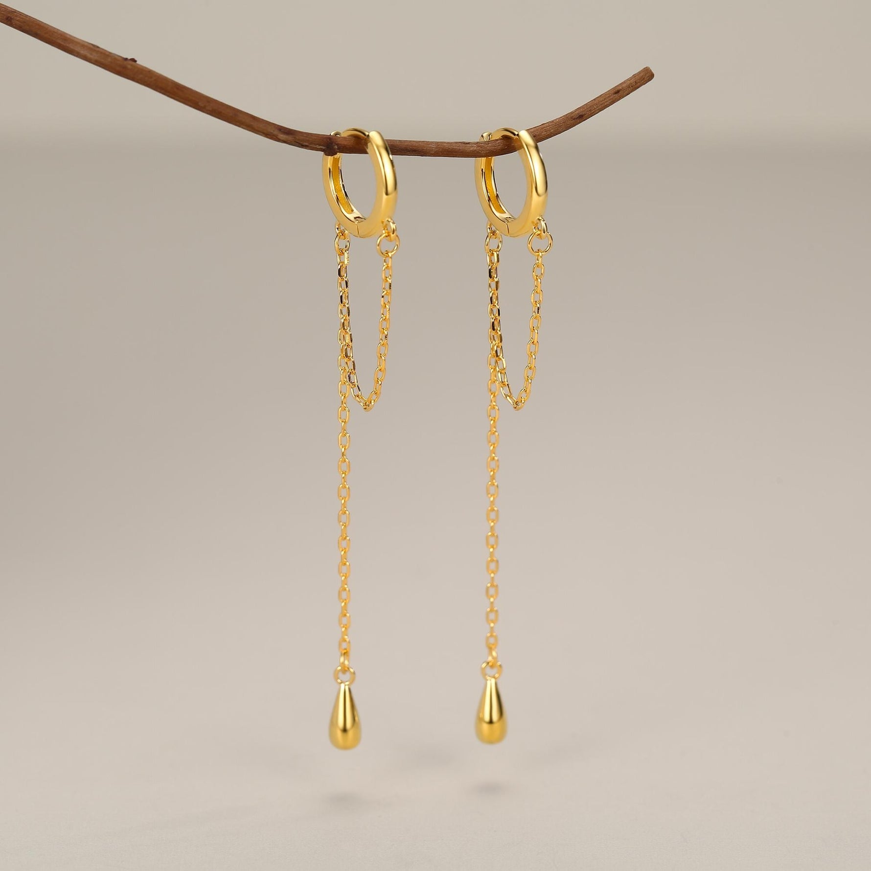 Sterling Silver Dangle Chain Huggie Hoop Earrings