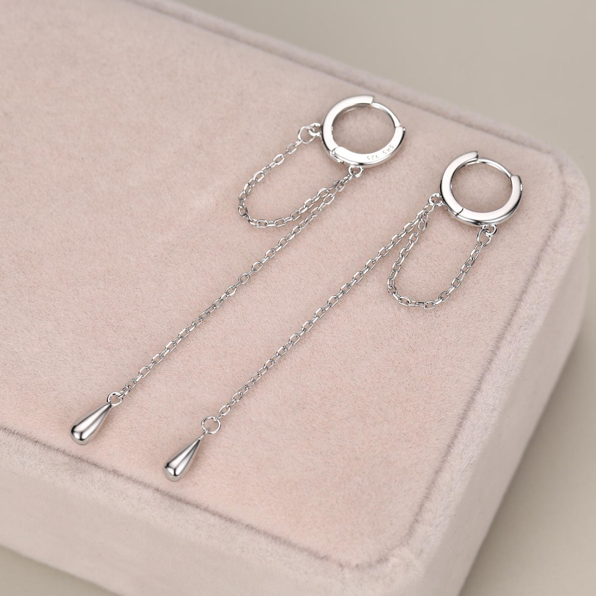 Sterling Silver Dangle Chain Huggie Hoop Earrings