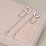 Sterling Silver Dangle Chain Huggie Hoop Earrings