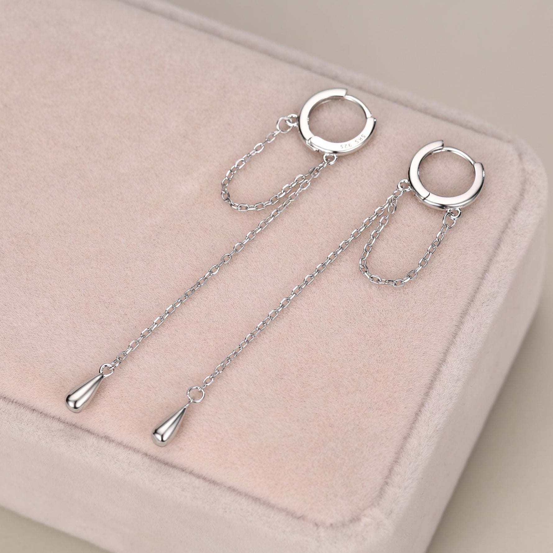 Sterling Silver Dangle Chain Huggie Hoop Earrings