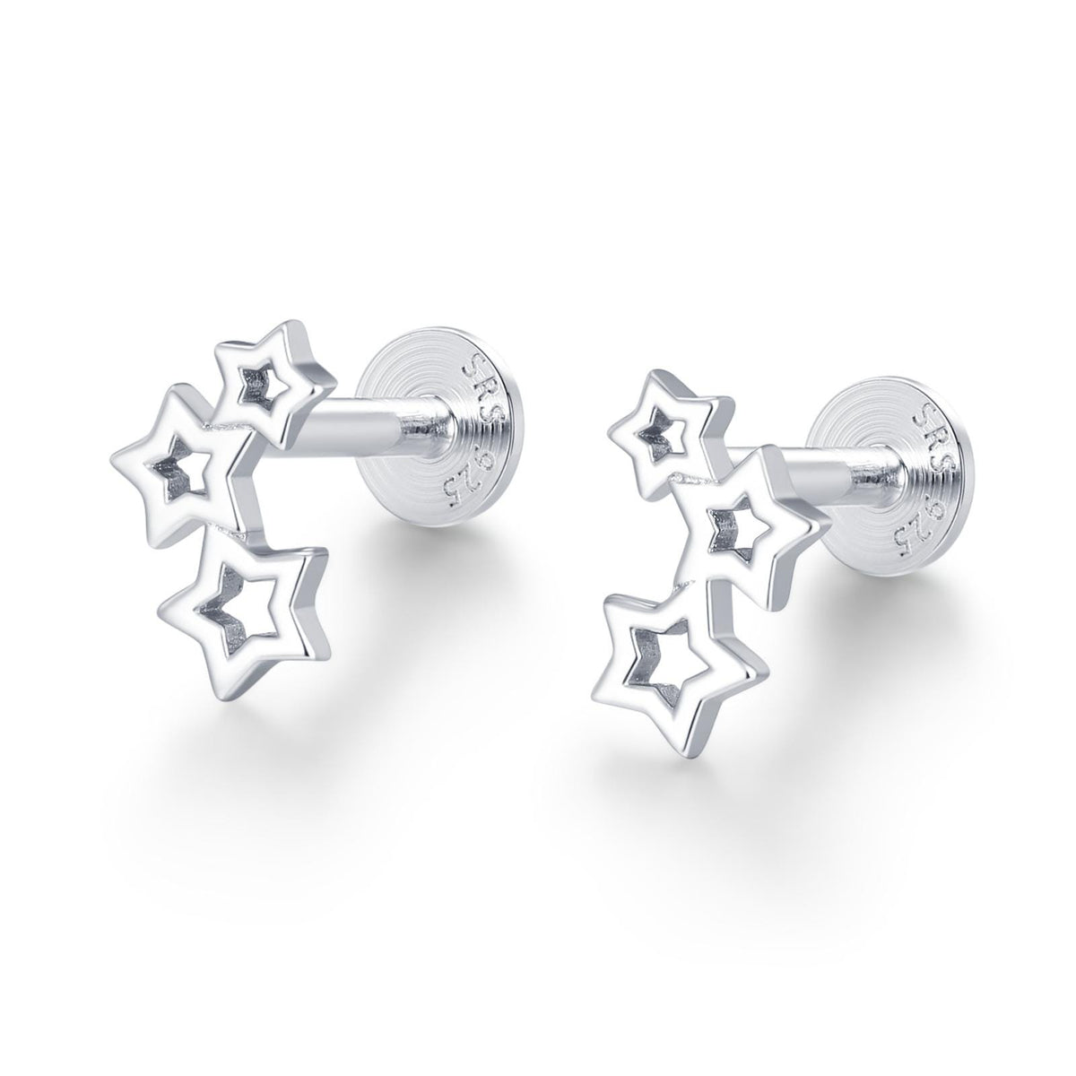 Sterling Silver Star Cluster 16G Flat Back Labret Earring