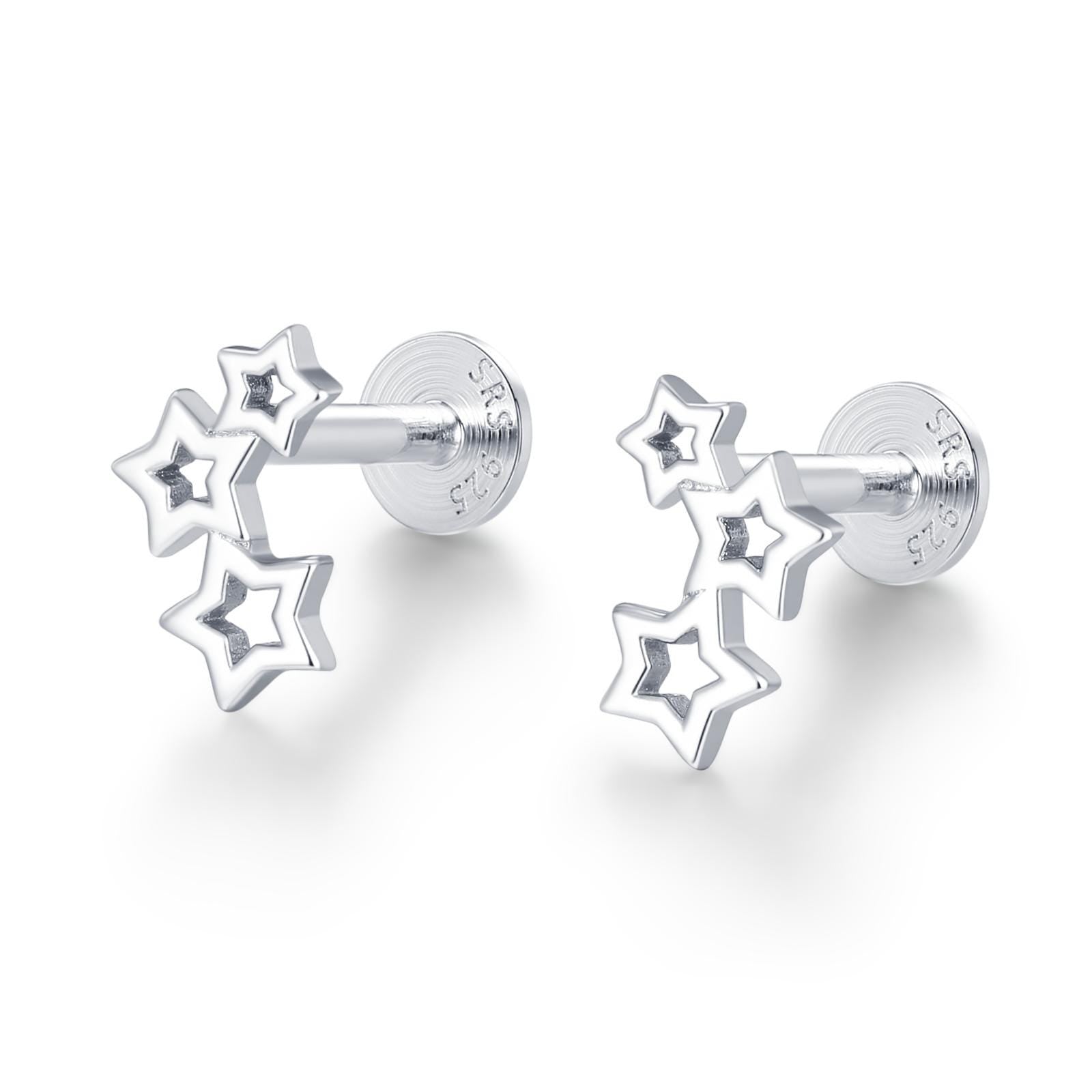 Sterling Silver Star Cluster 16G Flat Back Labret Earring
