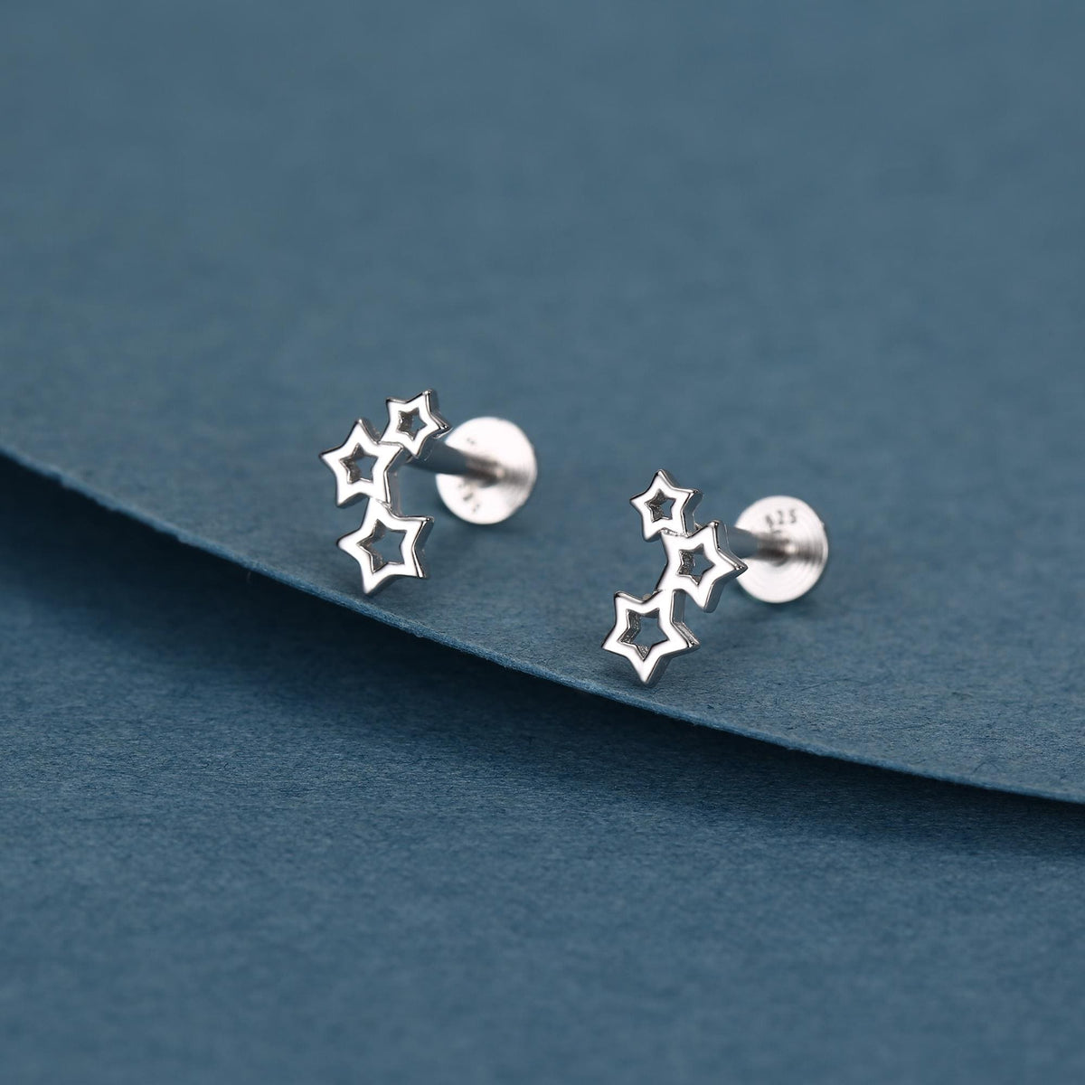Sterling Silver Star Cluster 16G Flat Back Labret Earring