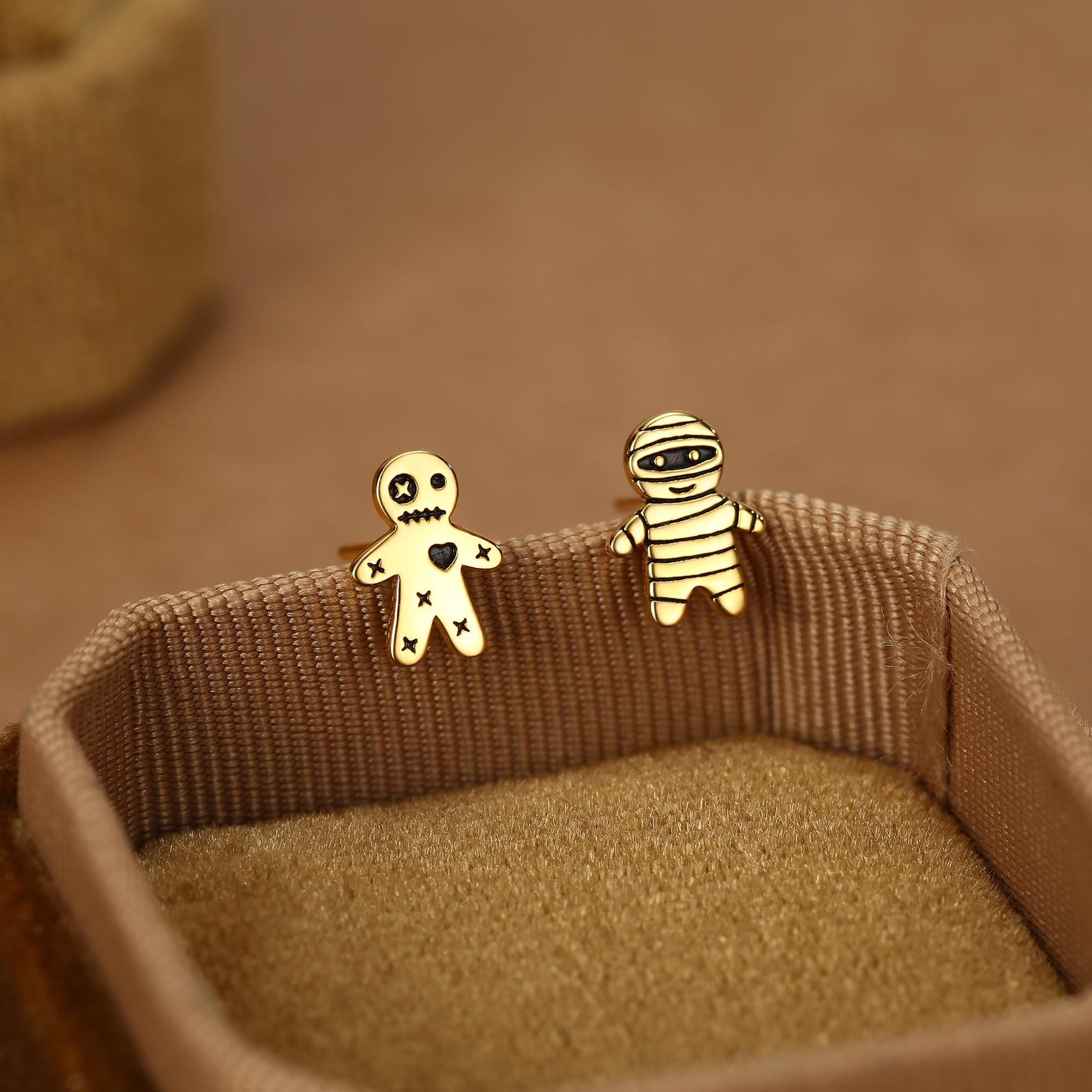 Sterling Silver Mismatched Voodoo Doll and Mummy Stud Earrings
