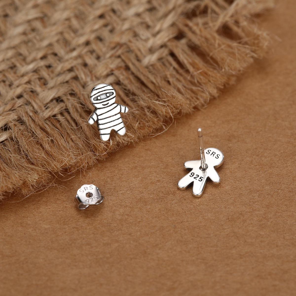 Sterling Silver Mismatched Voodoo Doll and Mummy Stud Earrings