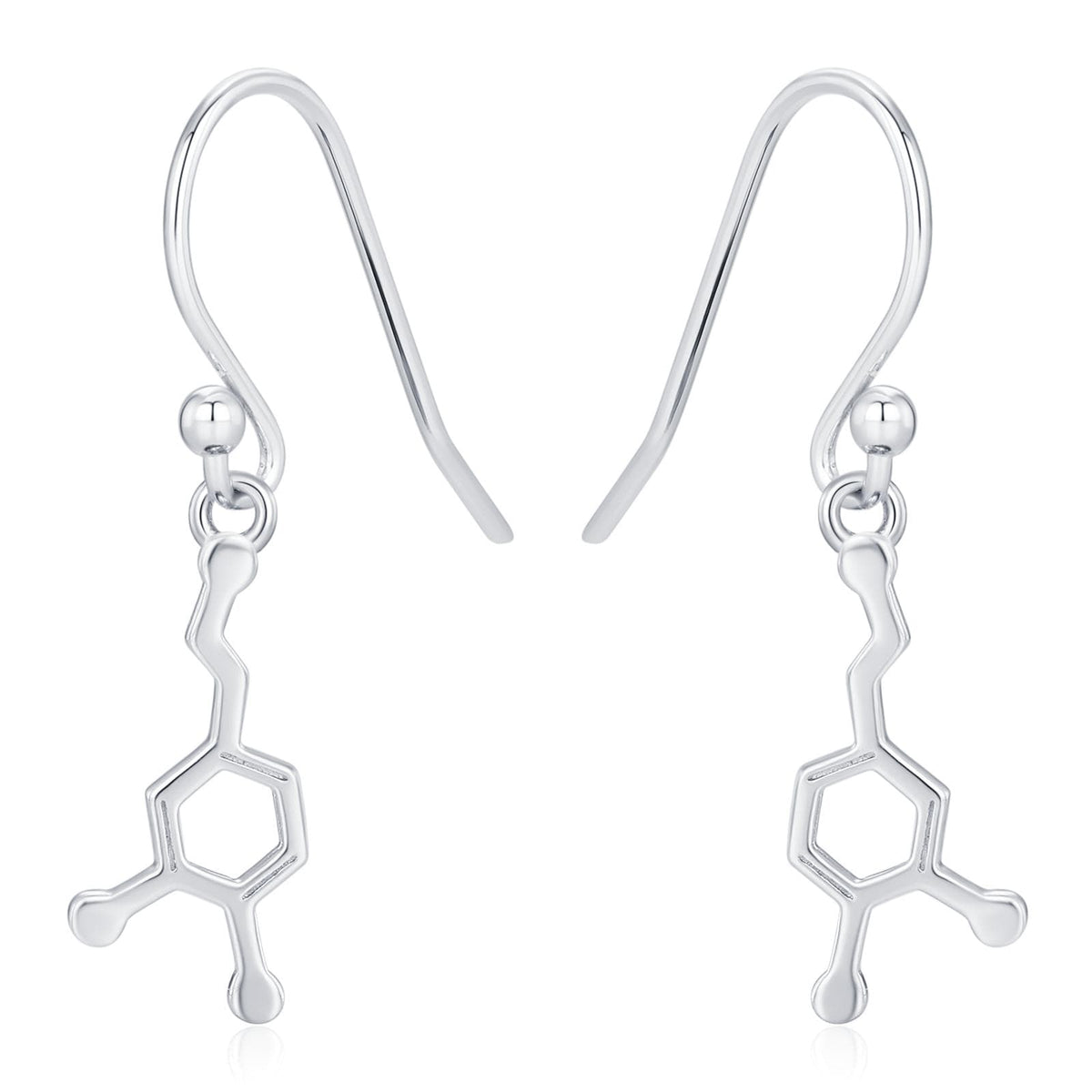 Sterling Silver Dopamine Molecule Drop Earrings