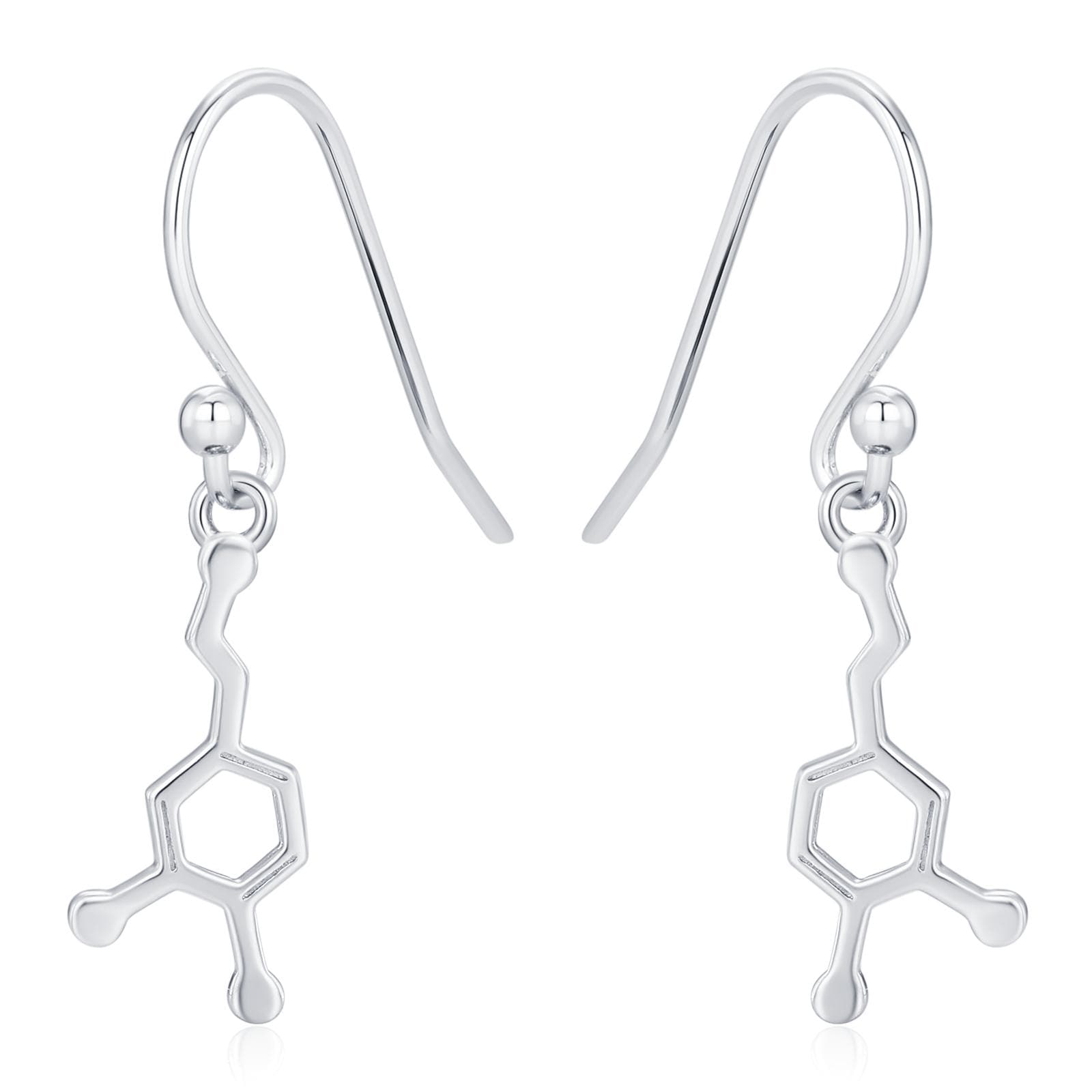 Sterling Silver Dopamine Molecule Drop Earrings