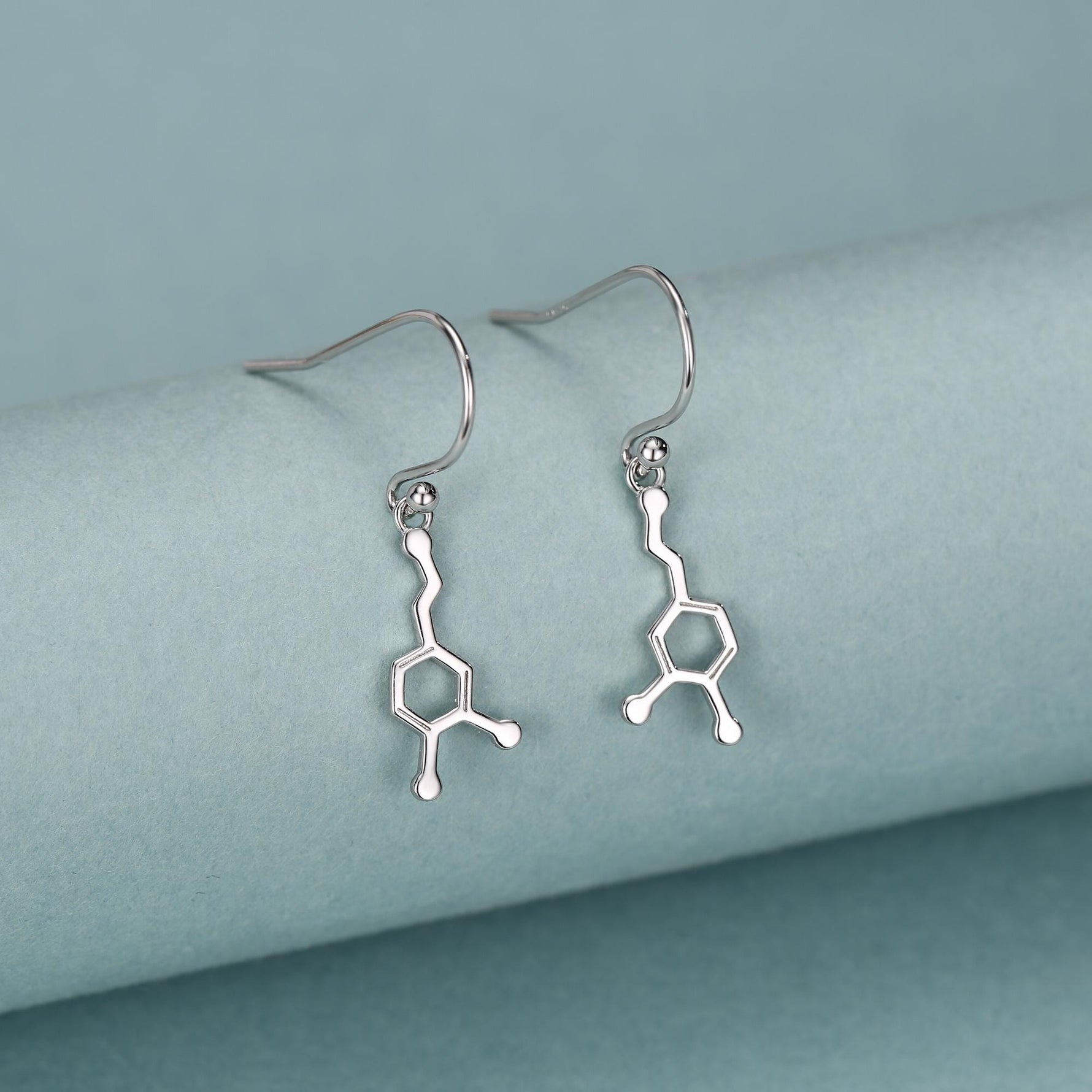 Sterling Silver Dopamine Molecule Drop Earrings