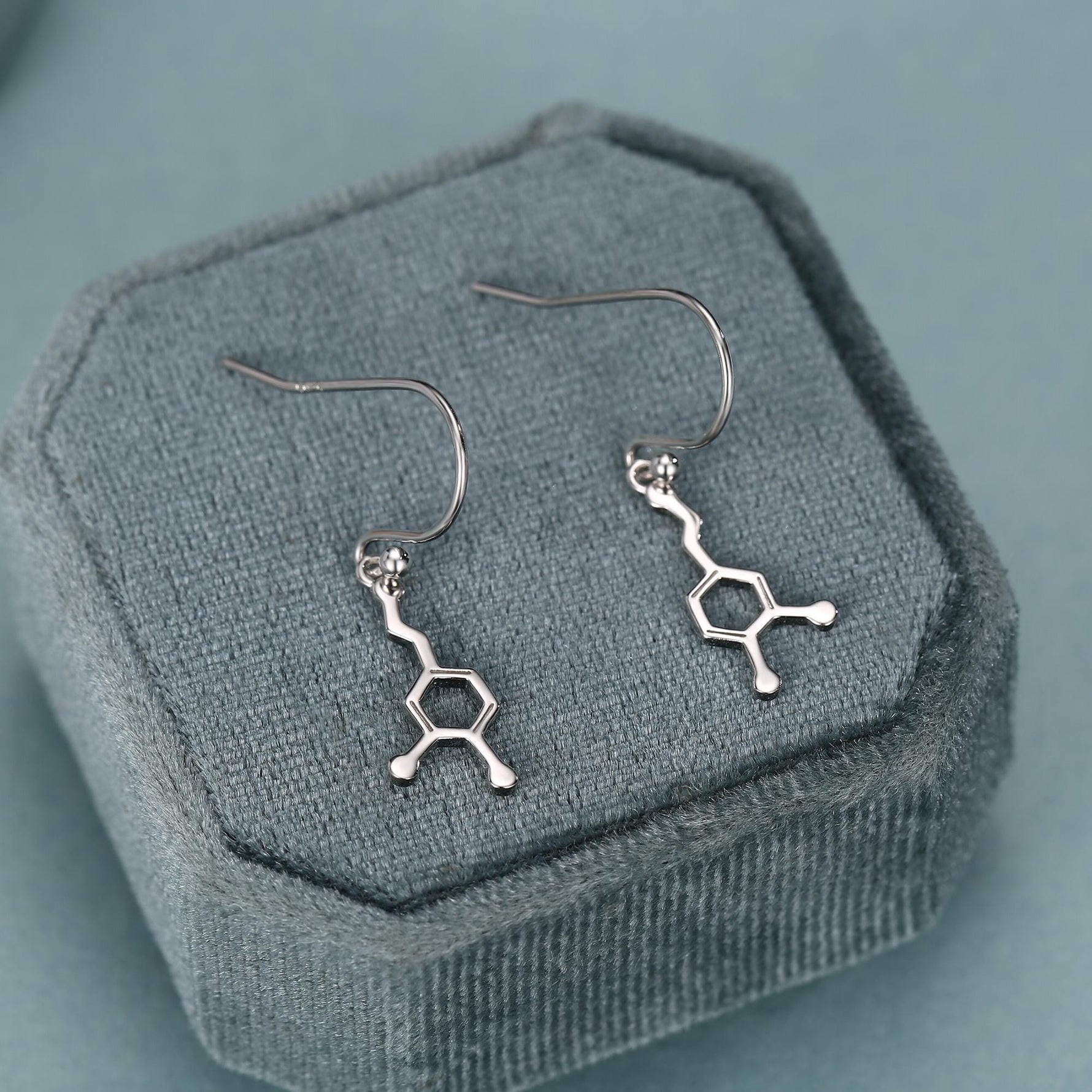 Sterling Silver Dopamine Molecule Drop Earrings