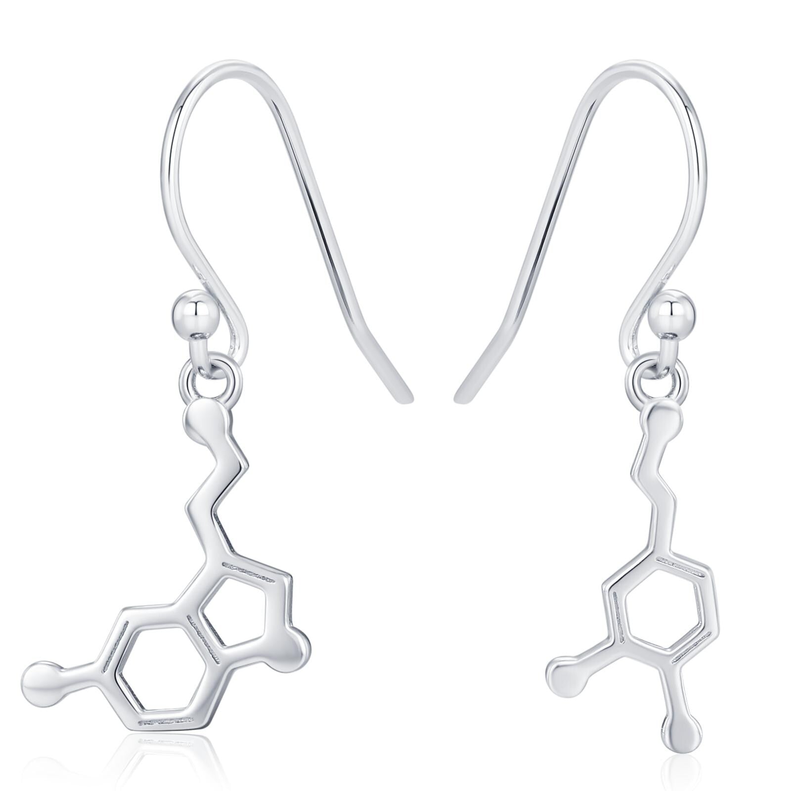 Sterling Silver Mismatched Serotonin and Dopamine Molecule Drop Earrings