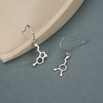 Sterling Silver Mismatched Serotonin and Dopamine Molecule Drop Earrings