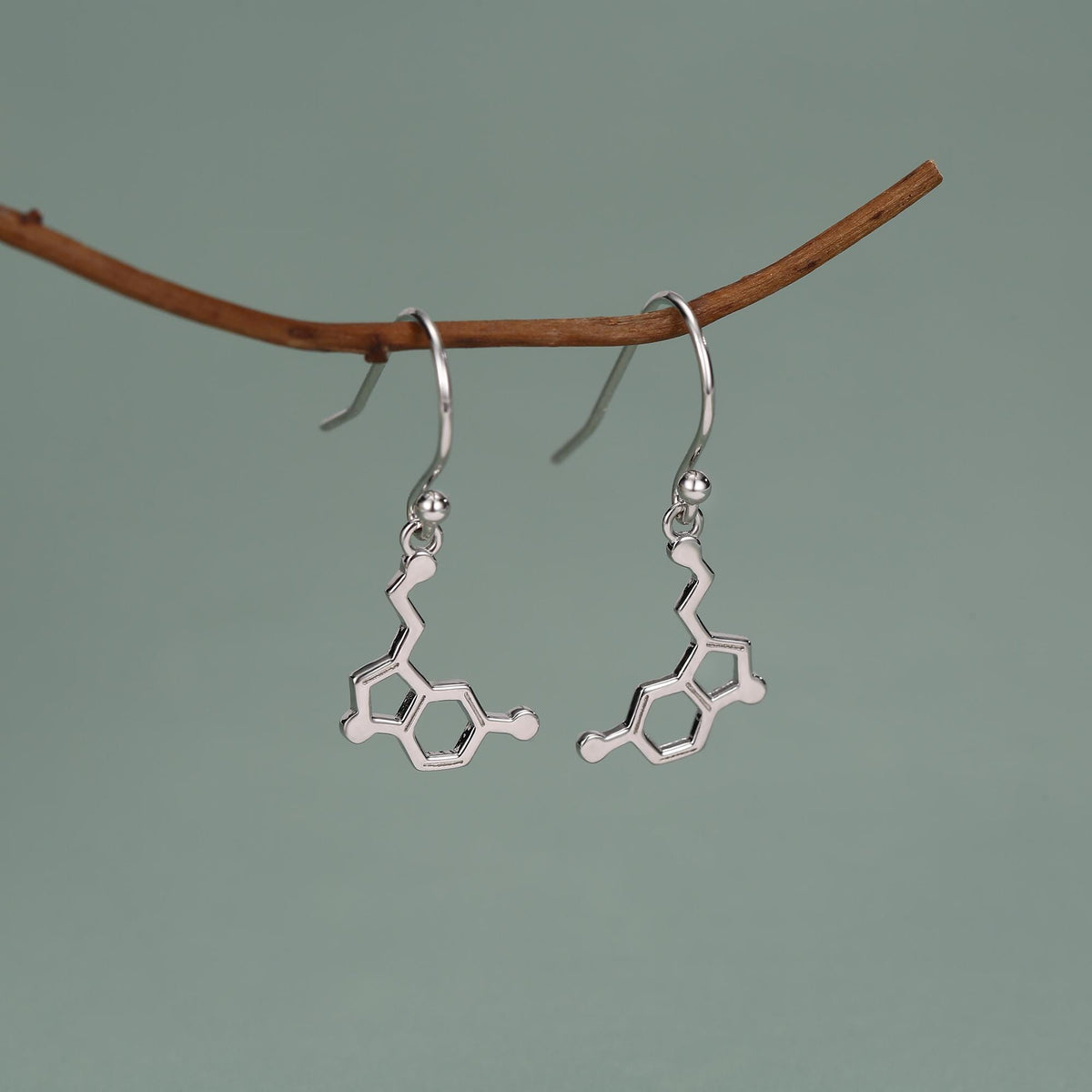 Sterling Silver Serotonin Molecule Drop Earrings
