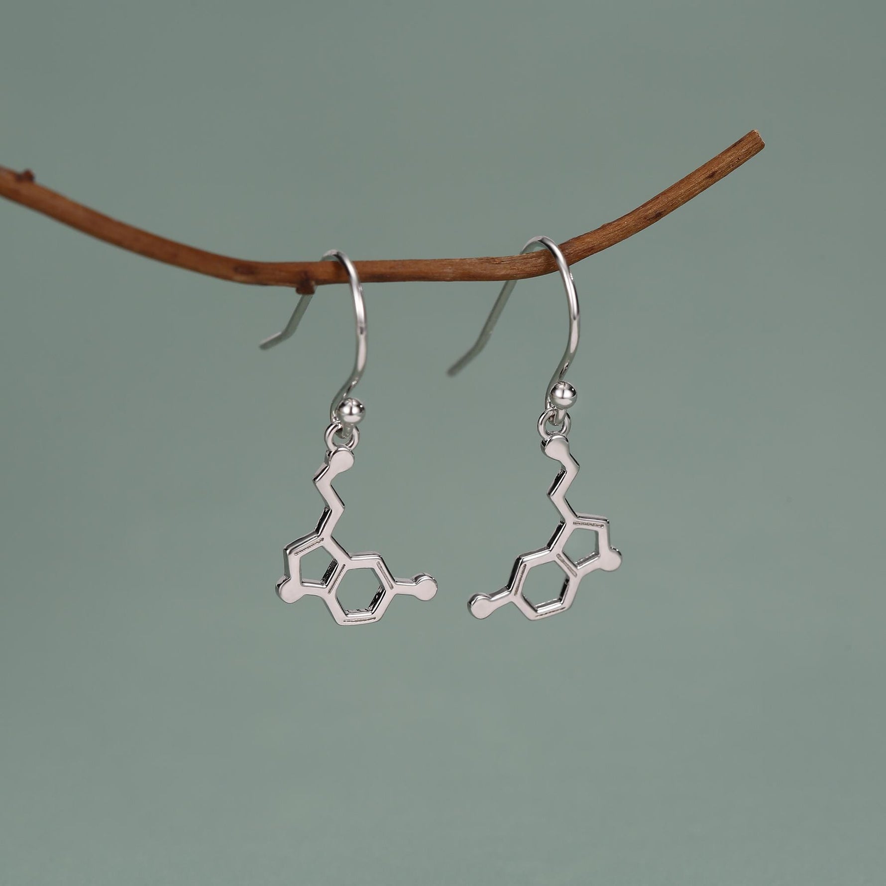 Sterling Silver Serotonin Molecule Drop Earrings