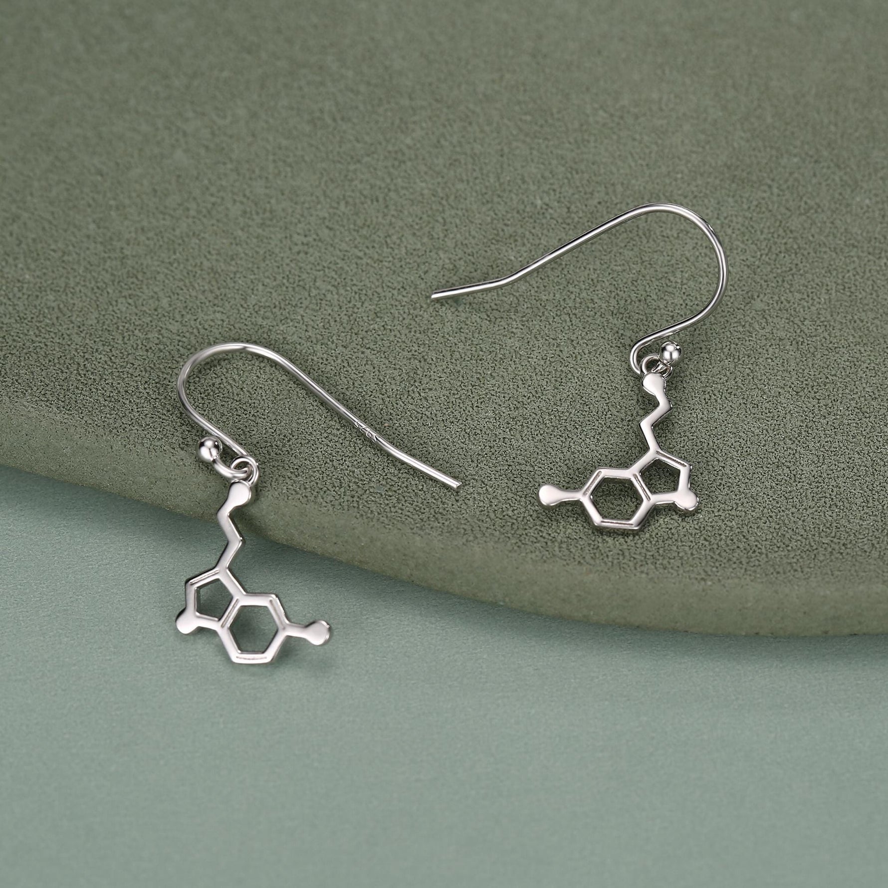 Sterling Silver Serotonin Molecule Drop Earrings
