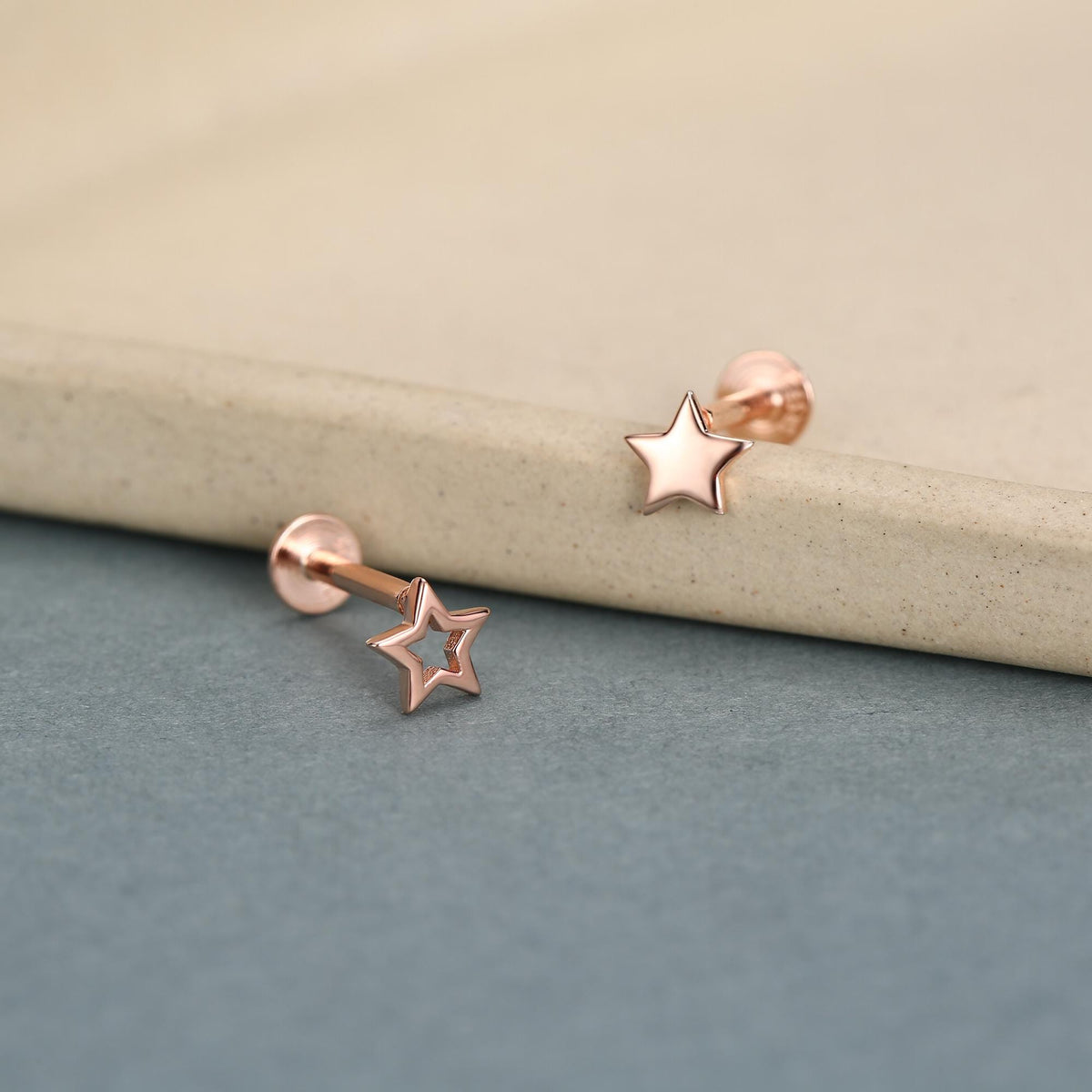 Sterling Silver Solid and Cutout Star 16G Flat Back Earrings