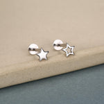 Sterling Silver Solid and Cutout Star 16G Flat Back Earrings