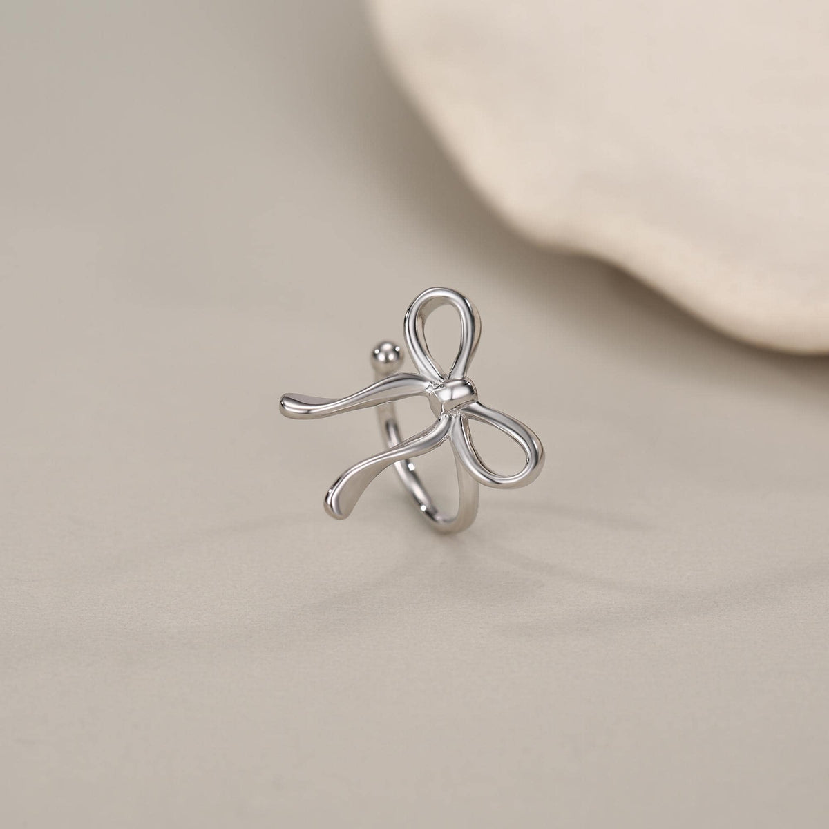 Sterling Silver Ribbon Bow Open Hoops