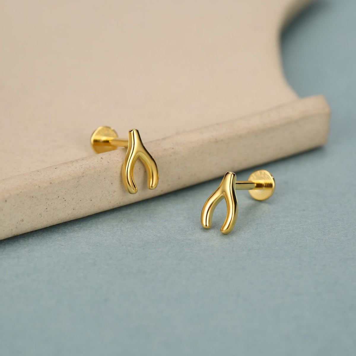 Sterling Silver Wishbone 16G Flat Back Labret Earring