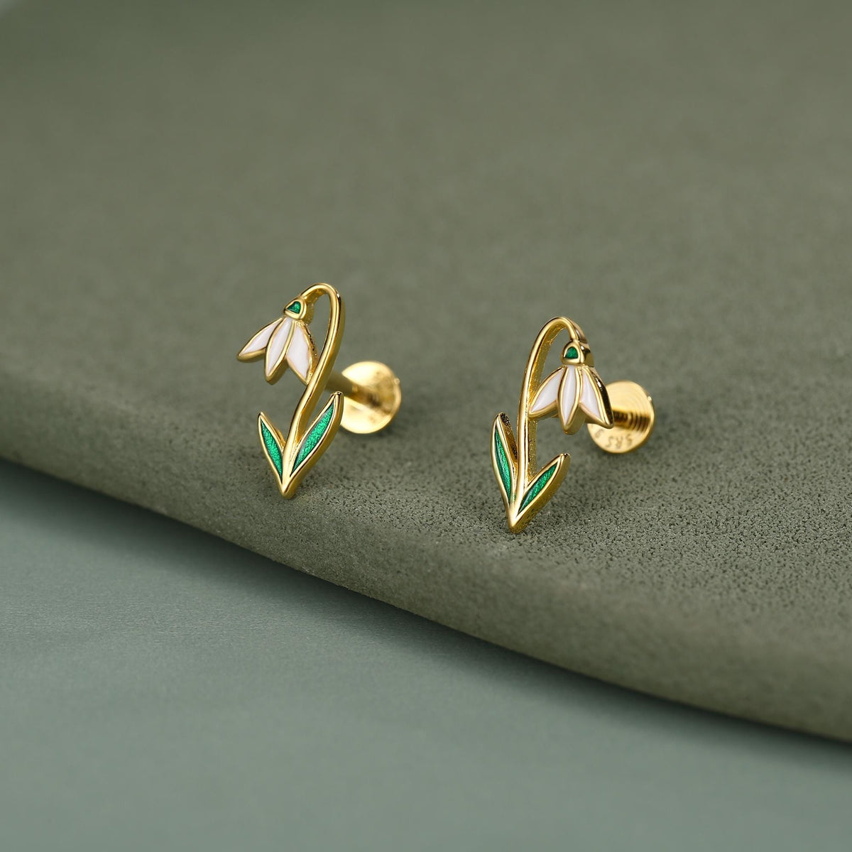 Sterling Silver Snowdrop Flower 16G Flat Back Earrings