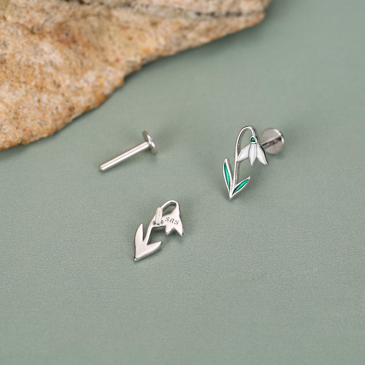 Sterling Silver Snowdrop Flower 16G Flat Back Earrings