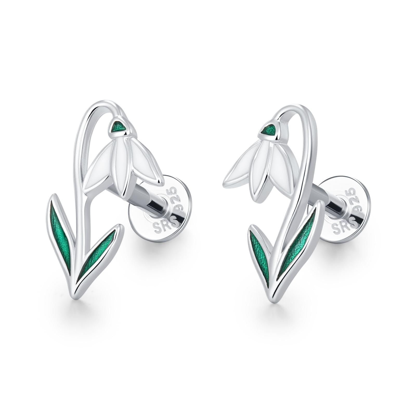 Sterling Silver Snowdrop Flower 16G Flat Back Earrings