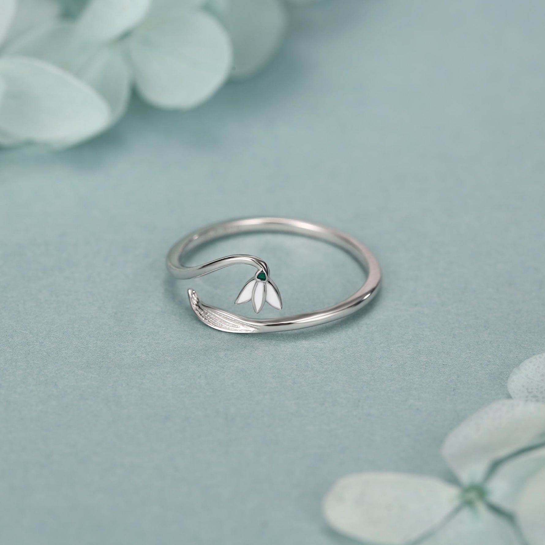 Sterling Silver Snowdrop Flower Adjustable Ring