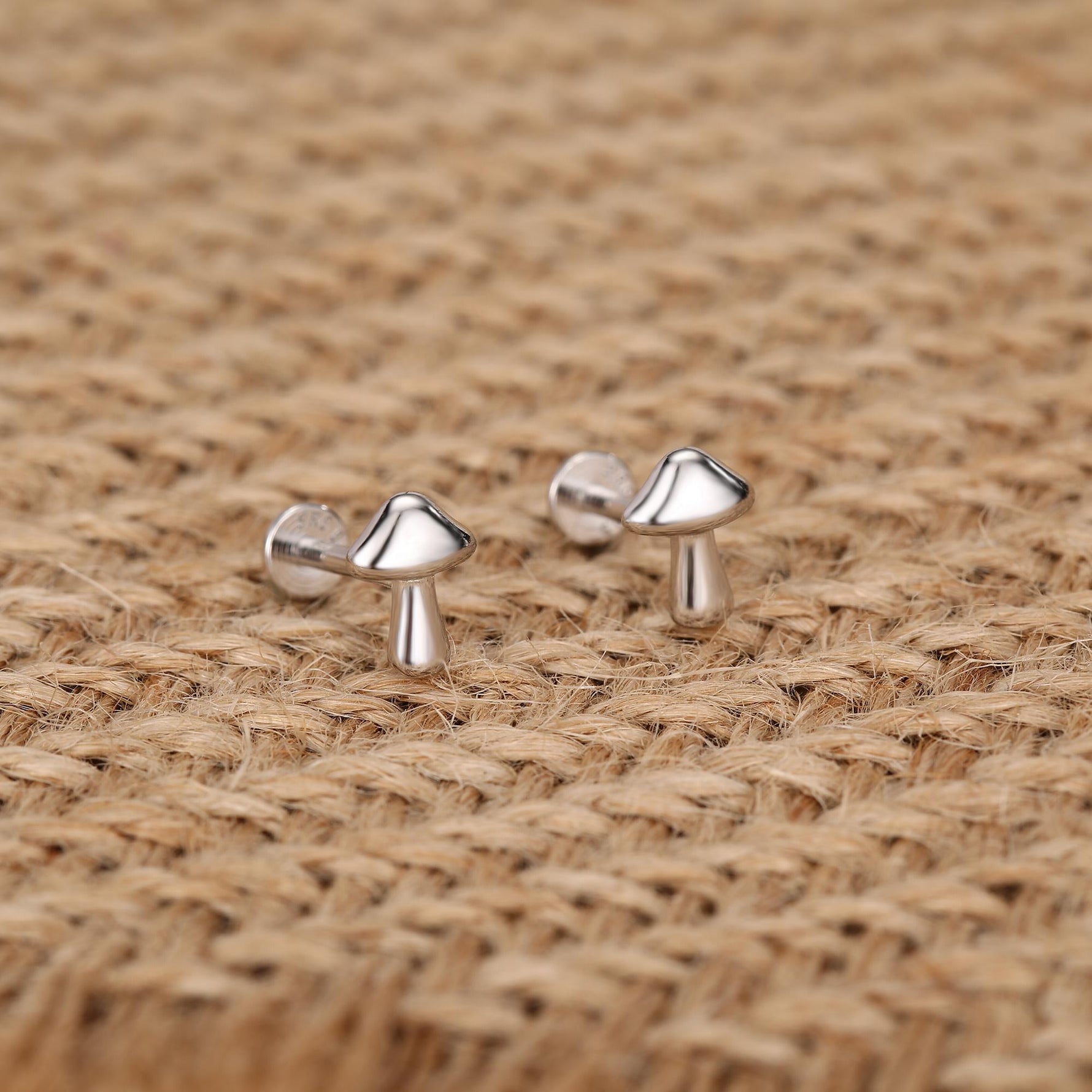 Sterling Silver Mushroom 16G Flat Back Labret Earring