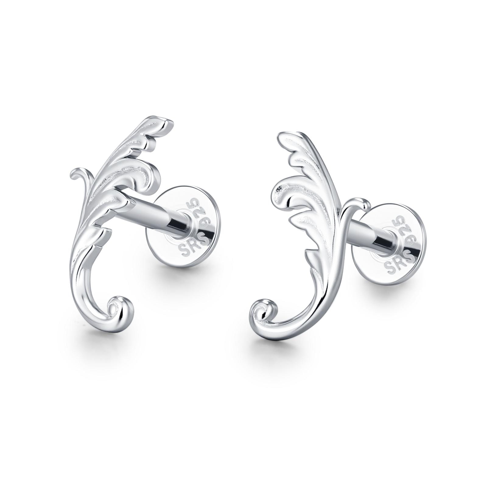 Sterling Silver Acanthus Leaf 16G Flat Back Earrings