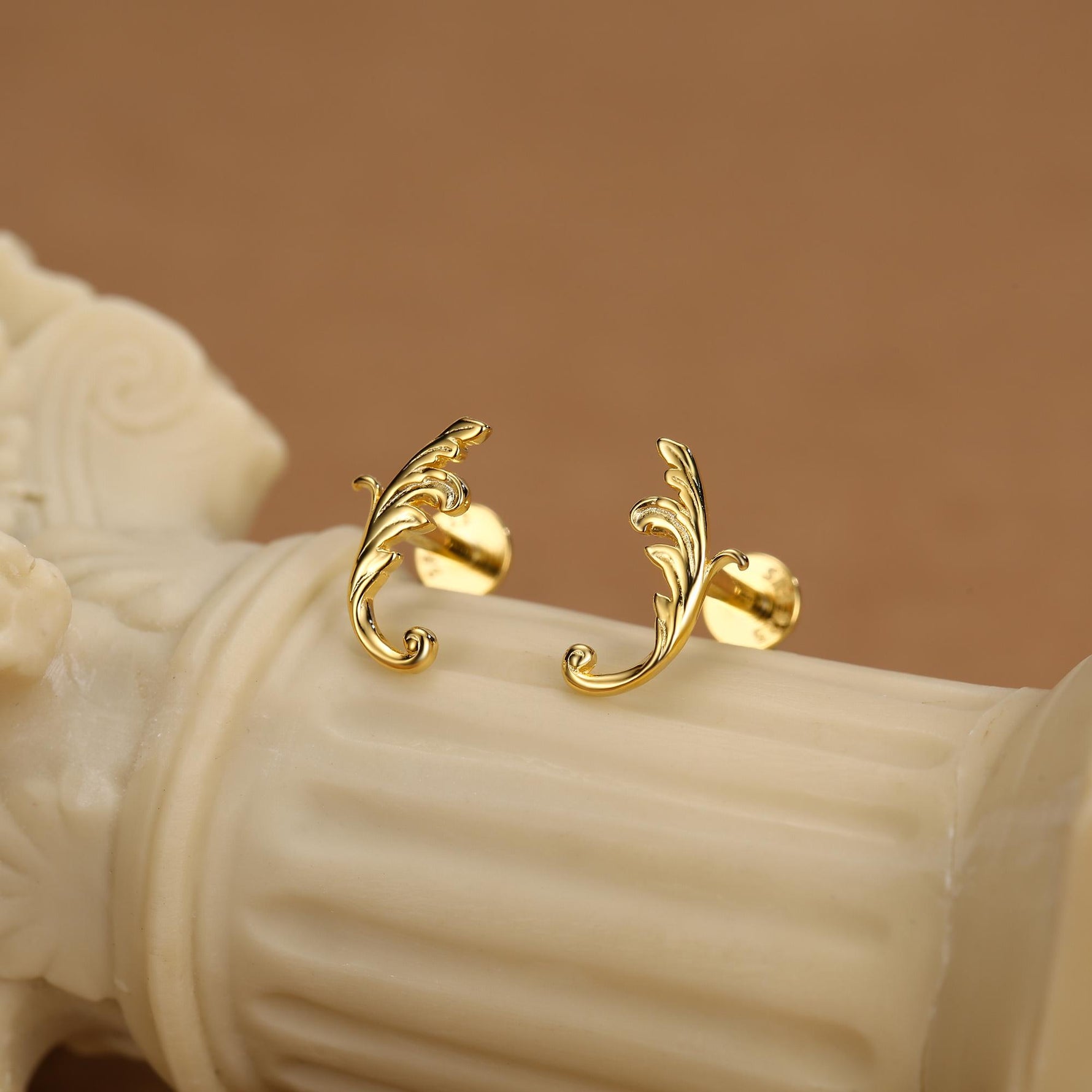 Sterling Silver Acanthus Leaf 16G Flat Back Earrings