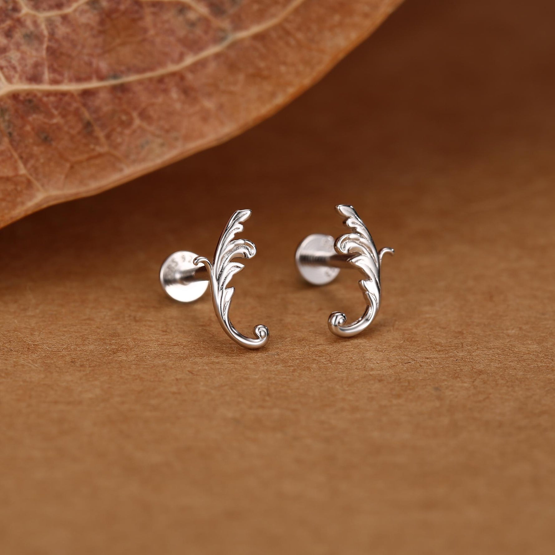 Sterling Silver Acanthus Leaf 16G Flat Back Earrings