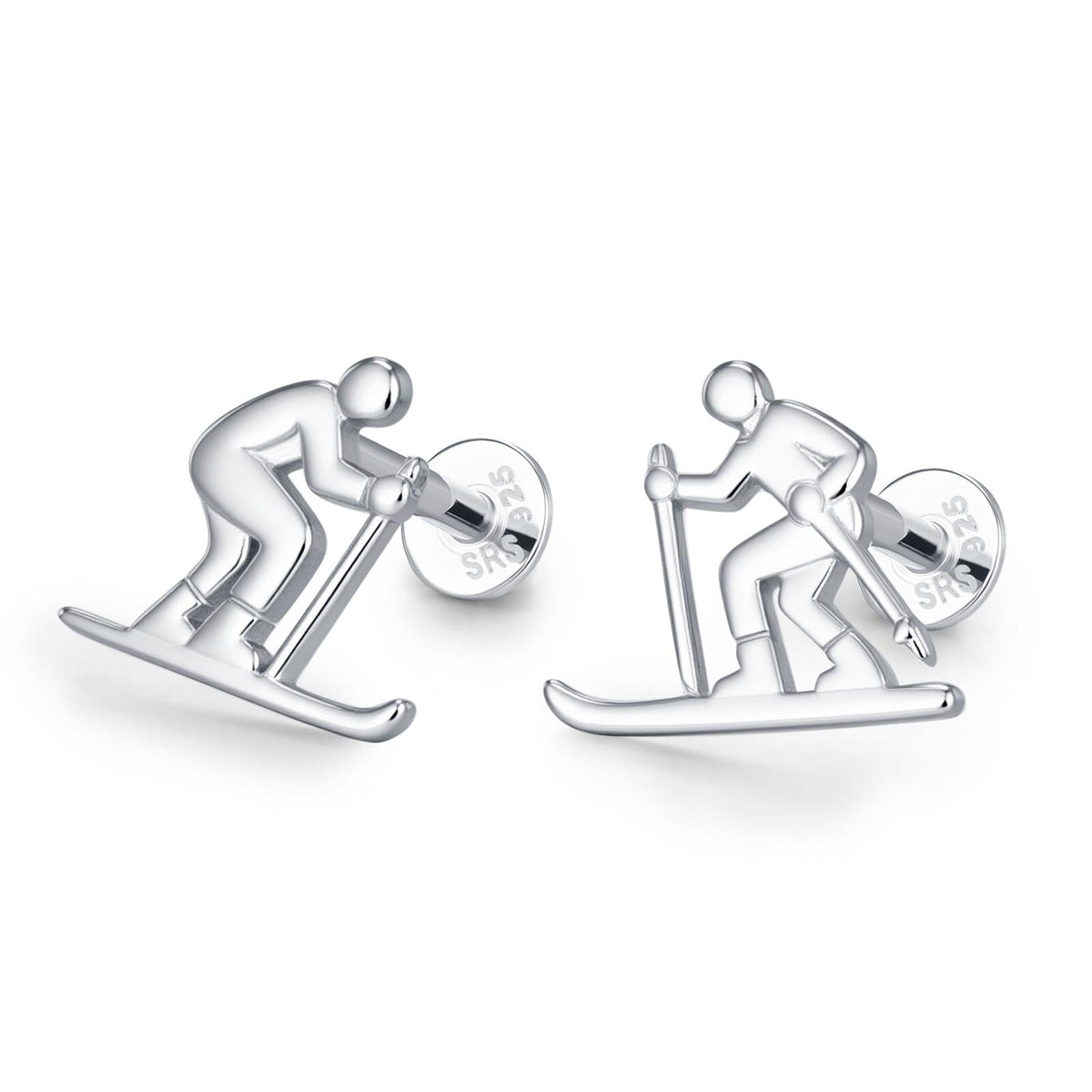 Sterling Silver Skier 16G Flat Back Labret Earring