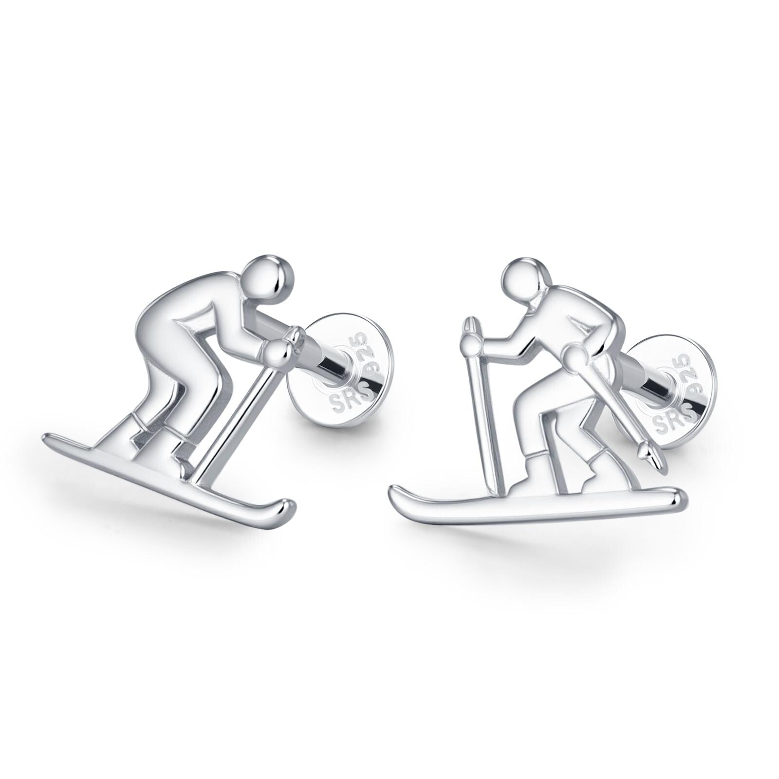 Sterling Silver Skier 16G Flat Back Labret Earring