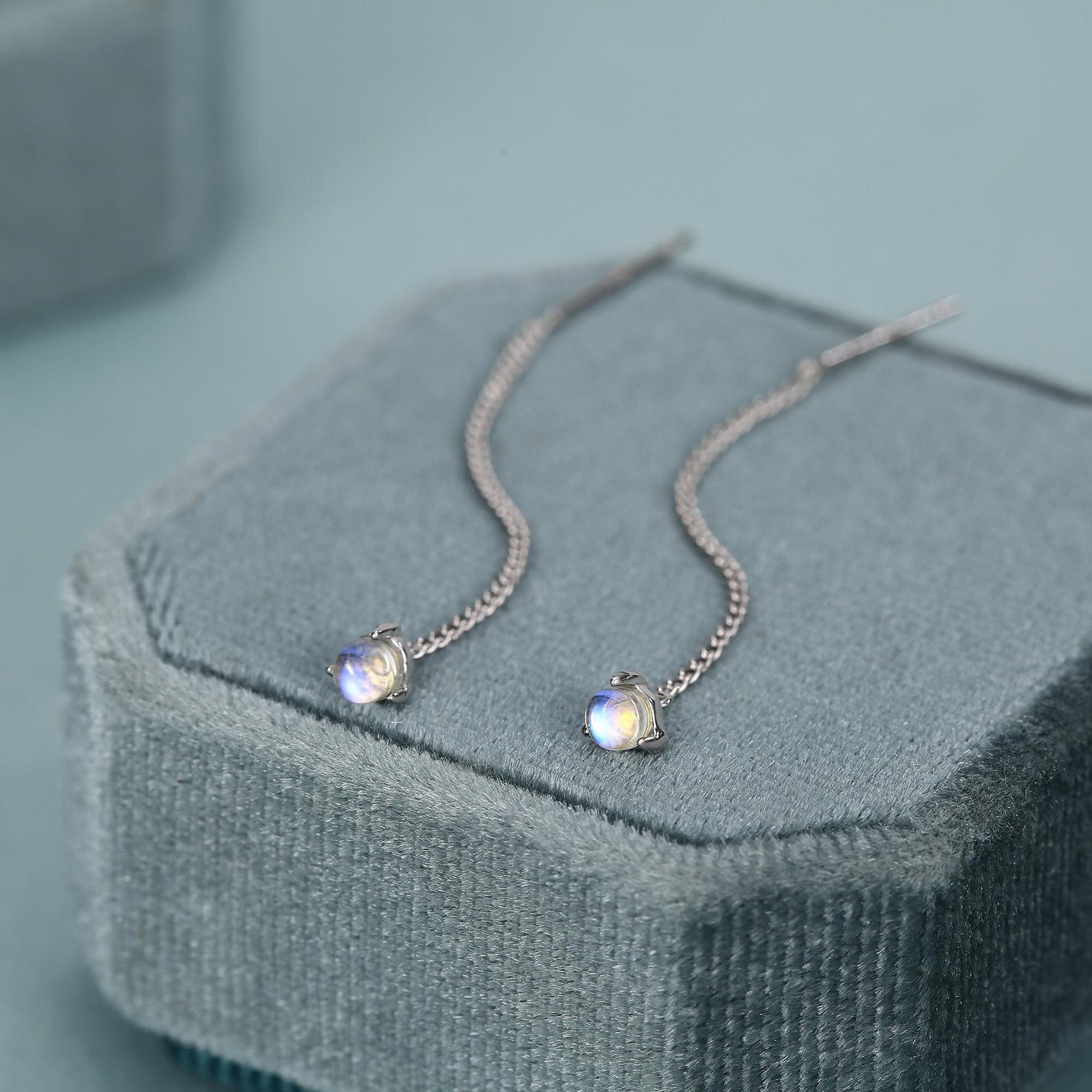 Sterling Silver Blue Glass Threader Earrings