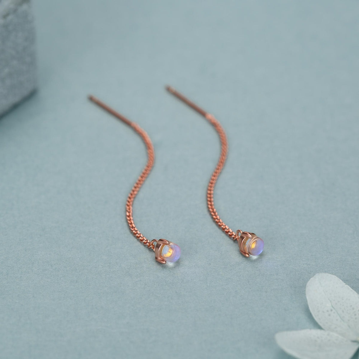 Sterling Silver Blue Glass Threader Earrings