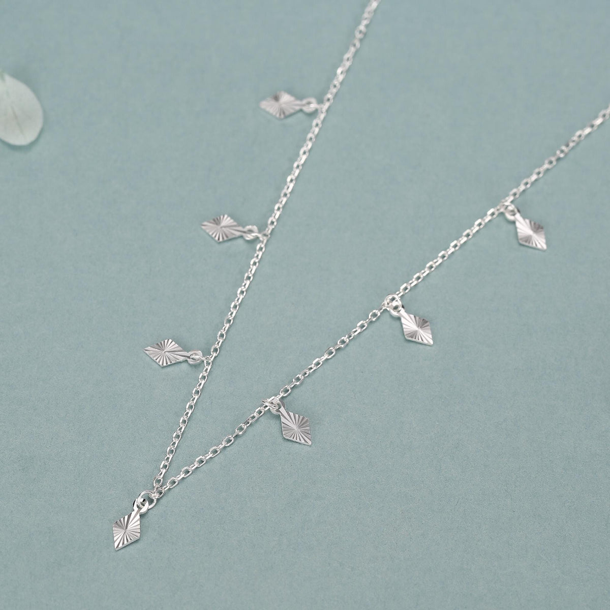 Sterling Silver Diamond Charm Dangle Choker Necklace