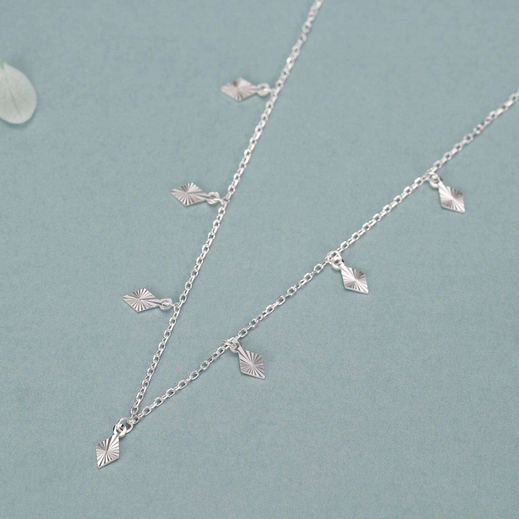 Sterling Silver Diamond Charm Dangle Choker Necklace