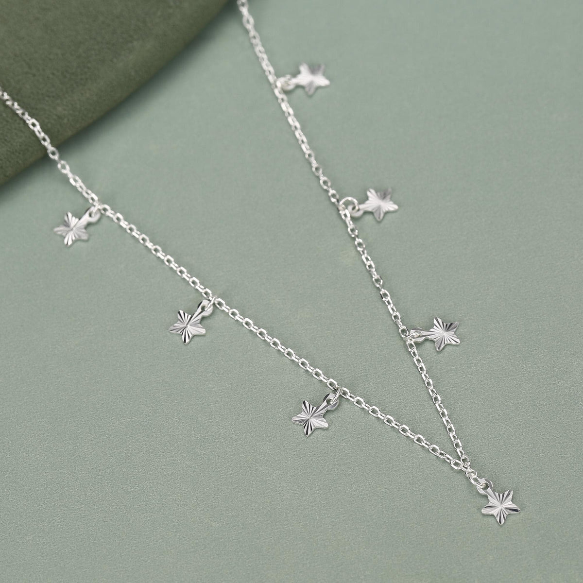 Sterling Silver Star Charm Dangle Choker Necklace