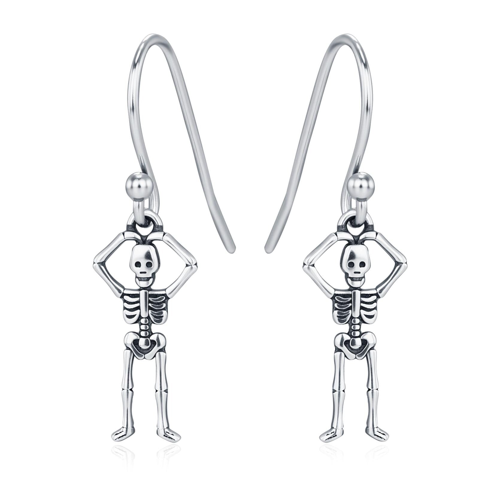 Sterling Silver Dancing Skeleton Drop Earrings