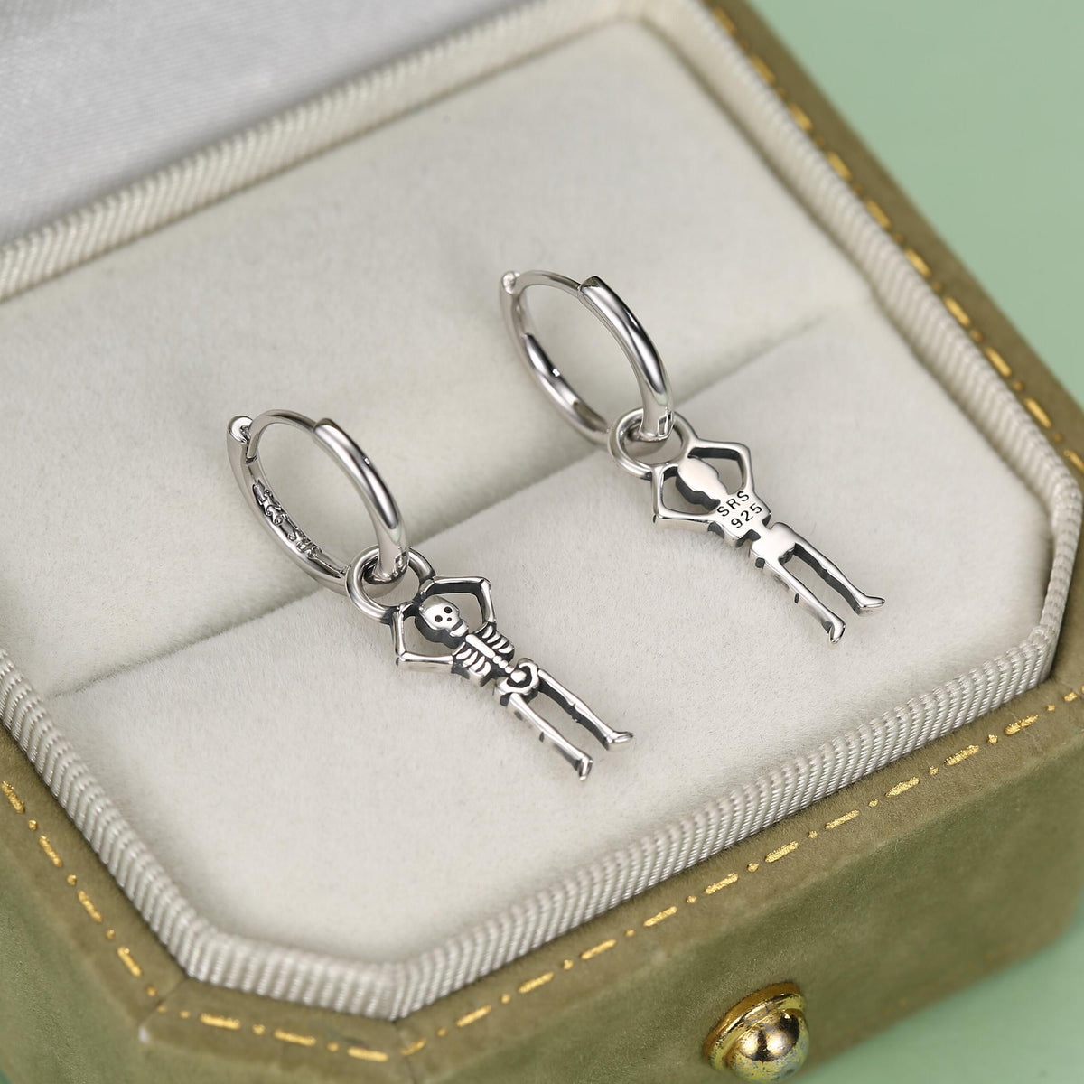 Sterling Silver Dancing Skeleton Hoop Earrings
