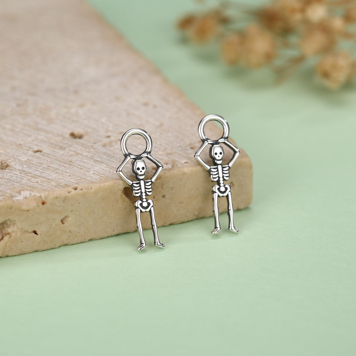 Sterling Silver Dancing Skeleton Hoop Earrings