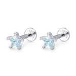 Sterling Silver Aqua CZ Star 16G Flat Back Earrings