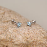 Sterling Silver Aqua CZ Star 16G Flat Back Earrings